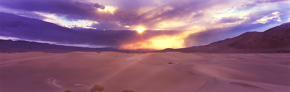 Panoramic Fine Art Landscape Photography ~ Sun's Golden Rays, Stove Pipe Wells, Death Valley