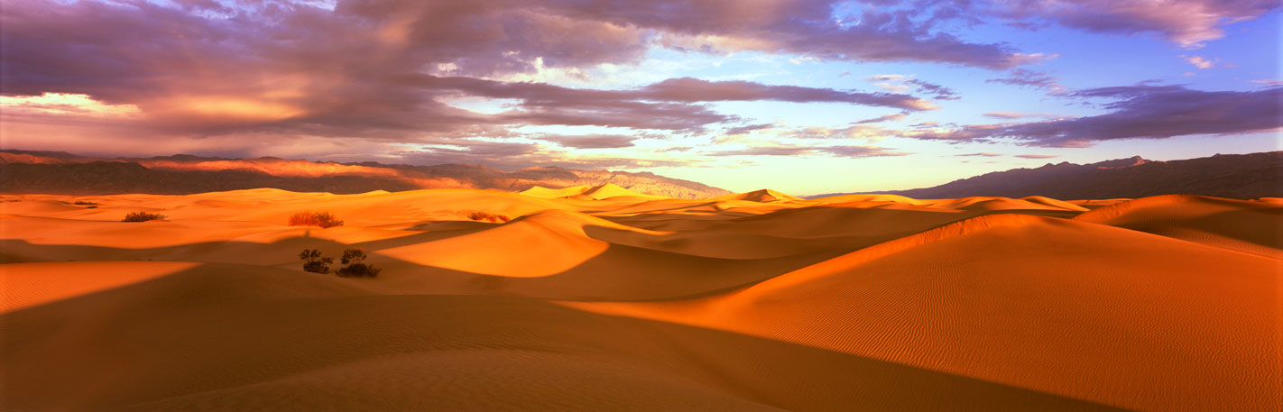 Panoramic Landscape Photography ~ Perfect Sunrise, Mesquite Flat Sand Dunes, Death Valley, National Park California 