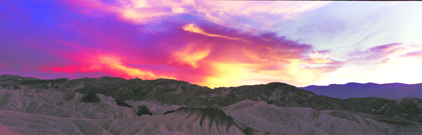 Panoramic Fine Art Photography ~ Panorama Landscape Photo Gallery Brilliant Sunset at Zabriskie Point, Death Valley National Park