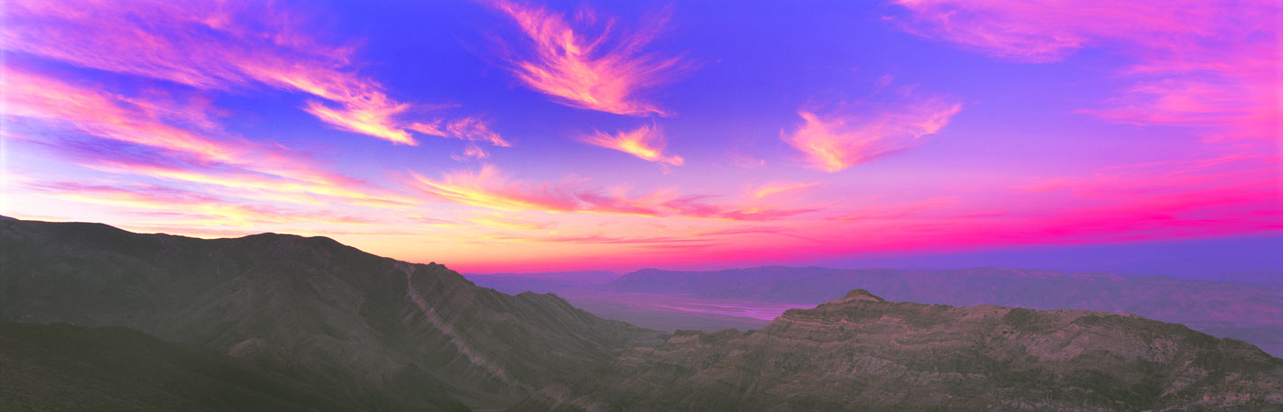 Panoramic Fine Art Photography ~ Panoramic Landscape Photo Gallery ~ Purple Sunset at Aguereberry Point, Death Valley National Park, California