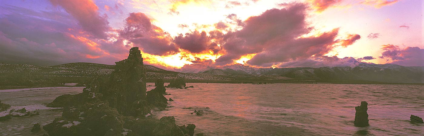 Panoramic Fine Art Photography ~ Panorama Landscape Photo Gallery ~ Sunset After the Snow Storm at South Tufas, Mono Lake, Eastern Sierra