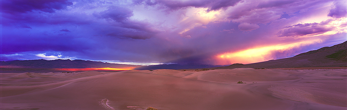 Panoramic Fine Art Photography ~ Panorama Landscape Photo Gallery Golden Rays at Mesquite Flat Sand Dunes, Death Valley National Park California