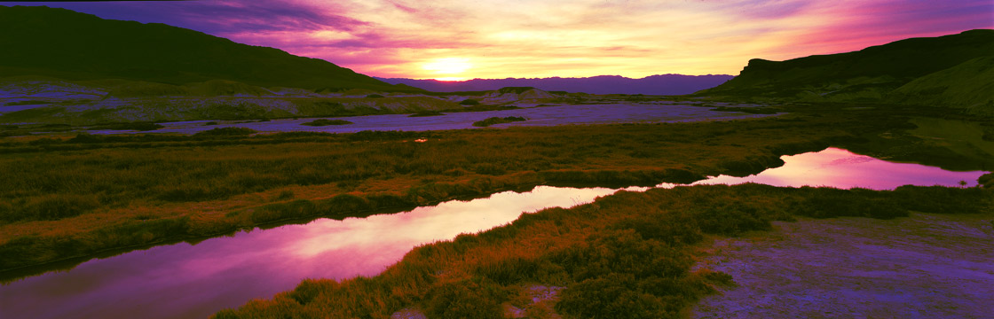 Panoramic Fine Art Photography ~ Panoramic Landscape Photo Gallery ~ Golden Sky at Salt Creek, Death Valley